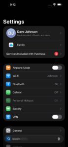 Screenshot showing Settings app on iPhone