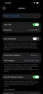 In Wifi Settings on iphone,tap Forget This Network