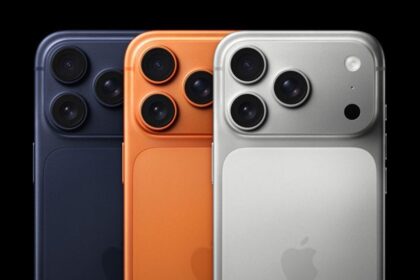 Three iPhone 17 Pro devices show the new color lineup.