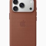 iPhone 17 Pro shown in a TechWoven Case in sienna.