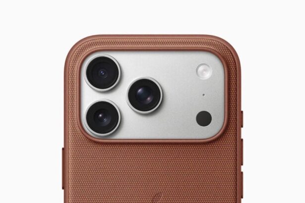 iPhone 17 Pro shown in a TechWoven Case in sienna.