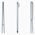 iPhone Air is held up by a hand between the letters “A” and “R,” forming the word “AIR.”