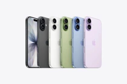 iPhone 17, all five colors: black, white, sage, mist blue, lavender
