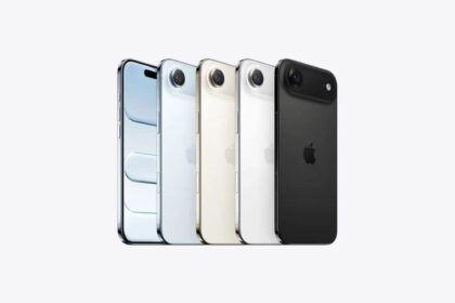 iPhone Air, all four colors: sky blue, light gold, cloud white, space black