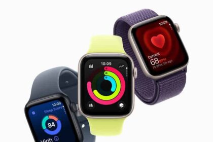 An image of three Apple Watch SE 3 watches each displaying a different health and fitness feature on its screen.