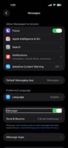 Messages Settings on iPhone