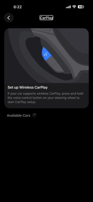 Screenshot showing CarPlay settings on iPhone