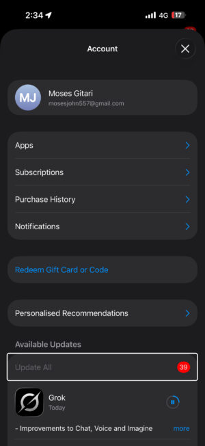 Available updates section iPhone App Store