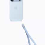 iPhone 18 Pro in glacier is paired with the glacier Wrist Strap.