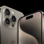 The iPhone 15 Pro and iPhone 15 Pro Max in the natural titanium finish.