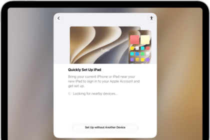The Quickly Set Up iPad screen that appears when you first turn on a new iPad
